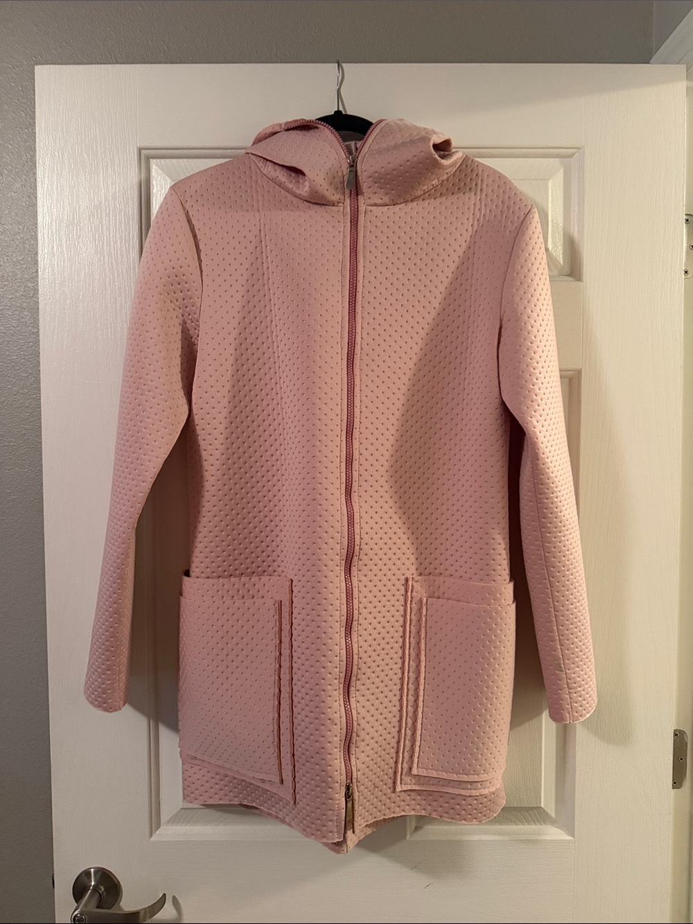 Light Pink Hooded Zip-Up Coat